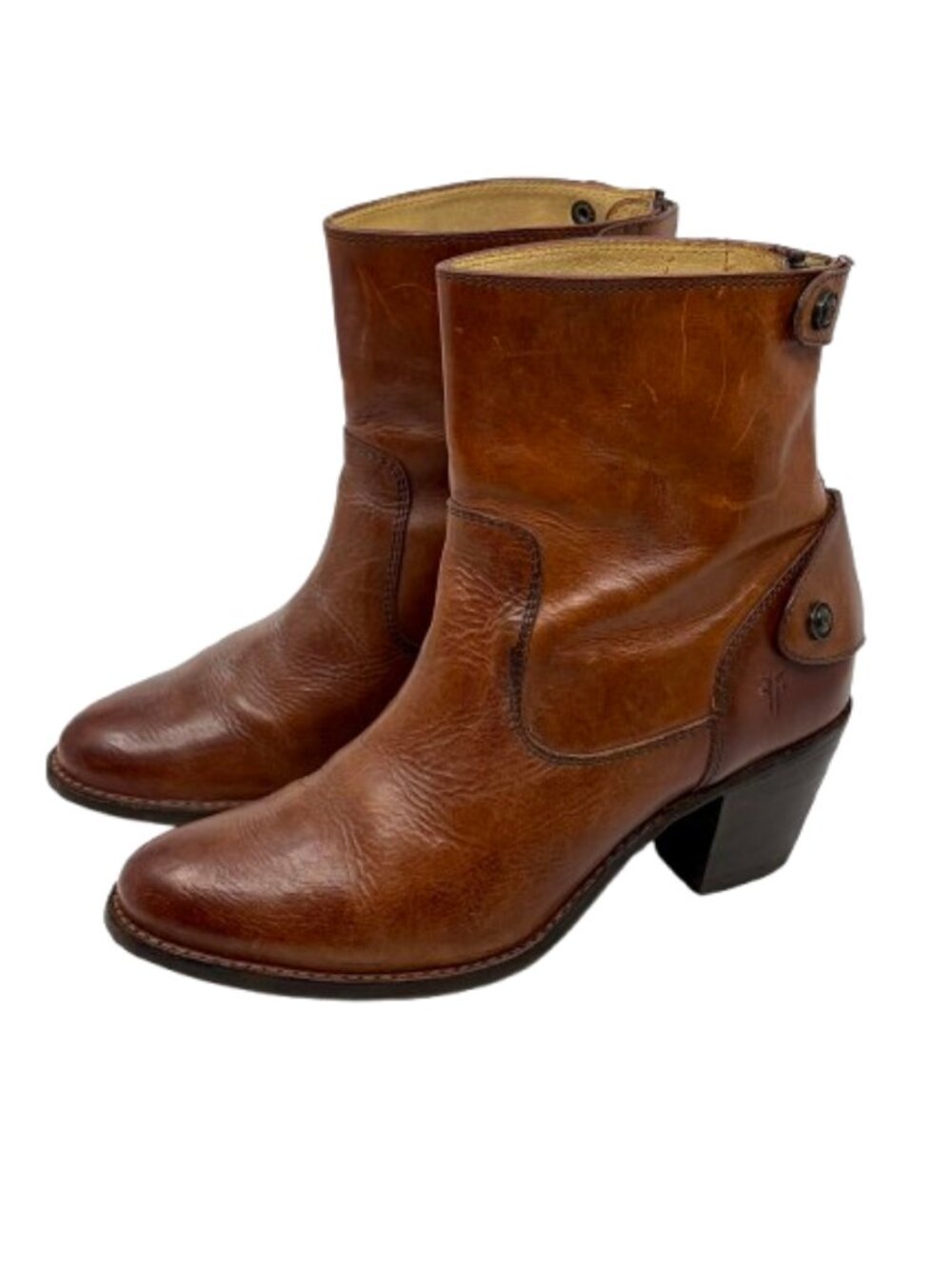 FRYE~Jackie Button Block Heel Leather Booties COGNAC REDWOOD LEATHER Size 7.5